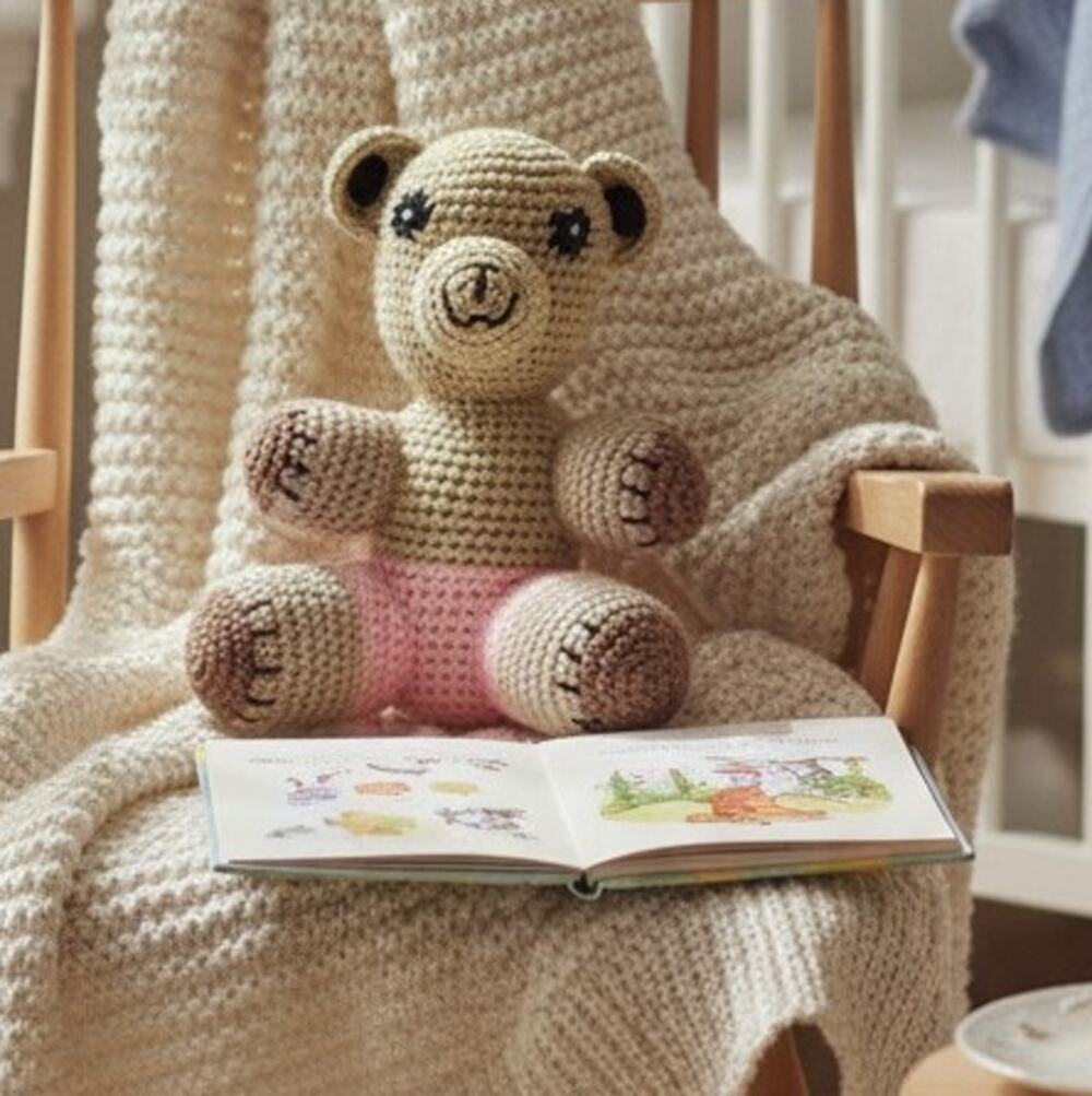 Handmade Knitted Teddy Bear Brown Pink 11.5" Tall Stuffed Plush Toy